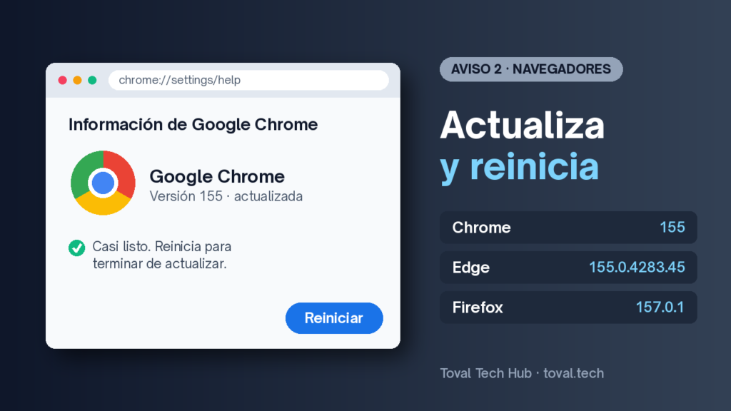 Ventana de Chrome abierta en Información de Google Chrome, con el botón Reiniciar para terminar de actualizar.