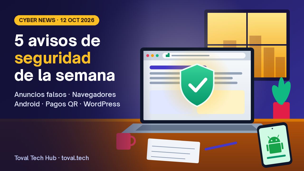 Navegador web y celular Android en un escritorio de oficina pequeña con laptop, con un icono de escudo.