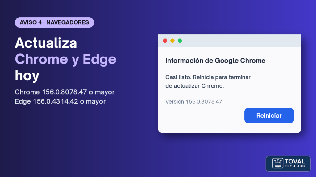 Ventana de Chrome en Información de Google Chrome con el botón Reiniciar para terminar de actualizar.