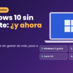 Portada del artículo: una laptop con Windows y un aviso rojo, junto al título «Windows 10 sin soporte: ¿y ahora qué?» y cuatro opciones: Windows 11 gratis, ESU hasta 2027, Zorin OS y ChromeOS Flex